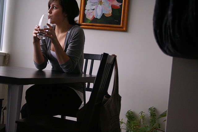 A clear glass of water.