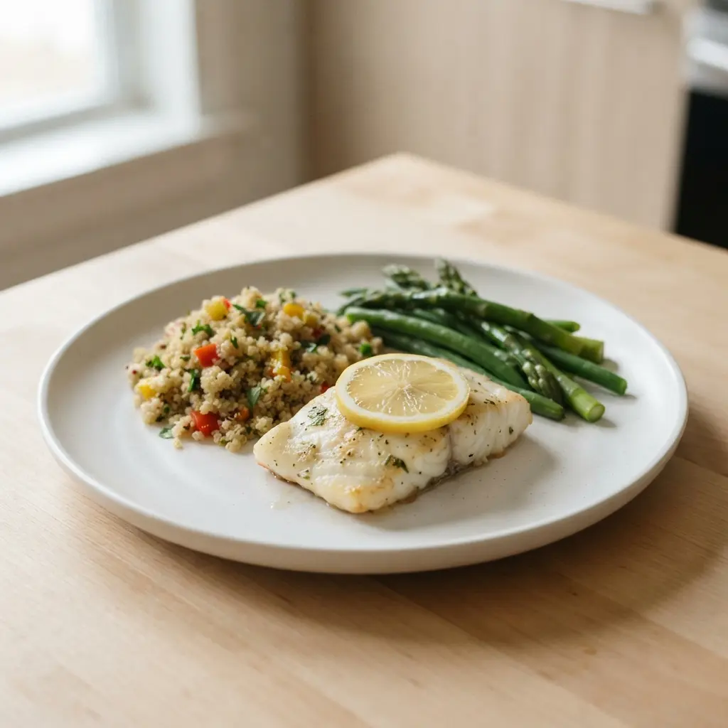 Essential kitchen tools for measuring food portions accurately, including a scale and cups.