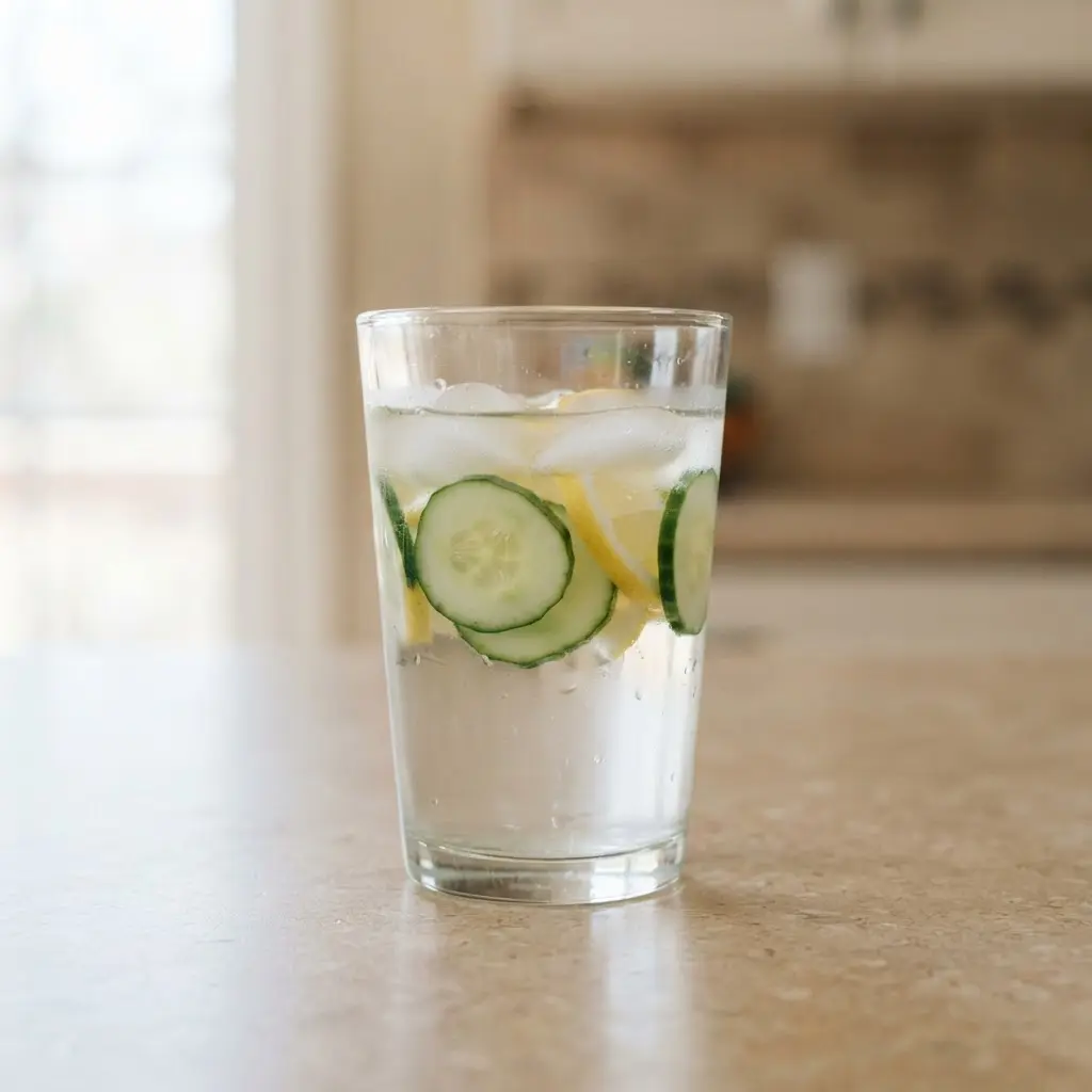 Infused water with lemon and cucumber for hydration benefits.