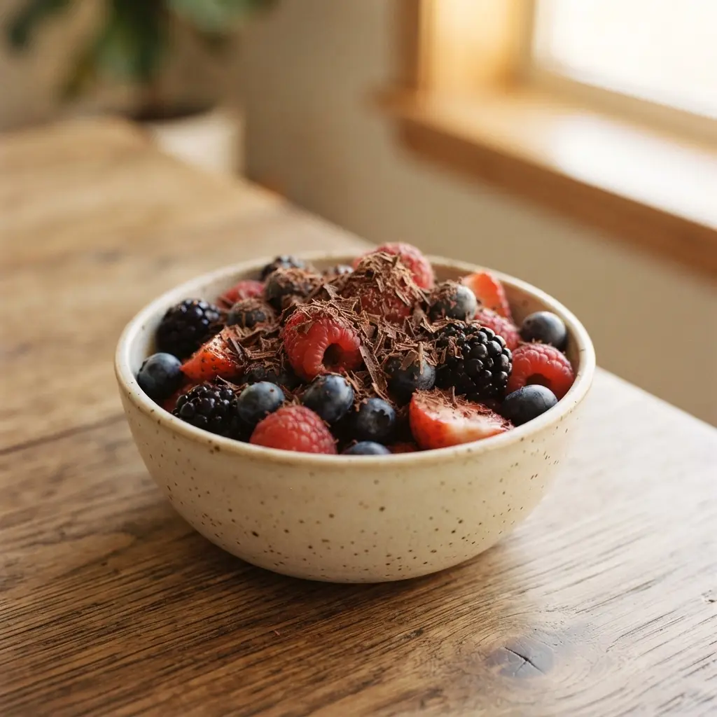 A selection of antioxidant-rich foods including berries and dark chocolate.