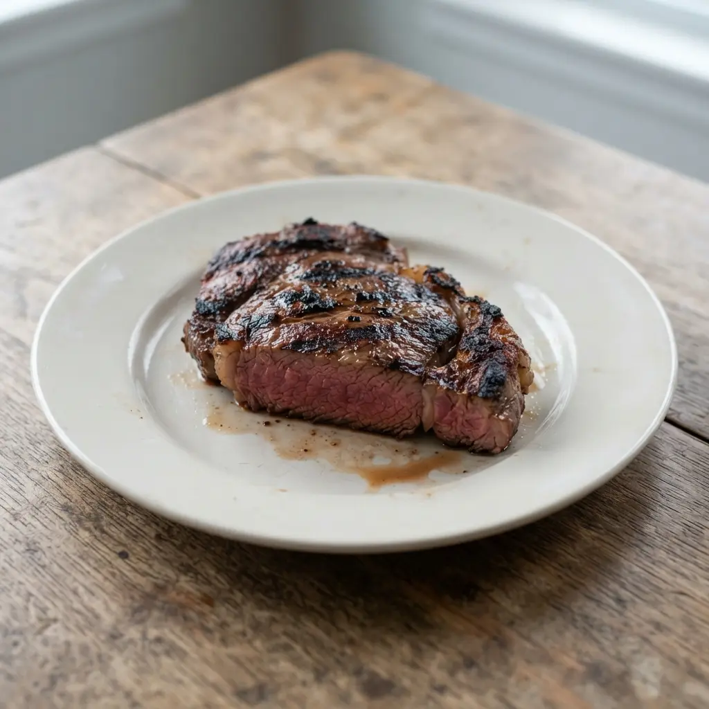 A well-prepared lean red meat serving, presented in a healthy context.
