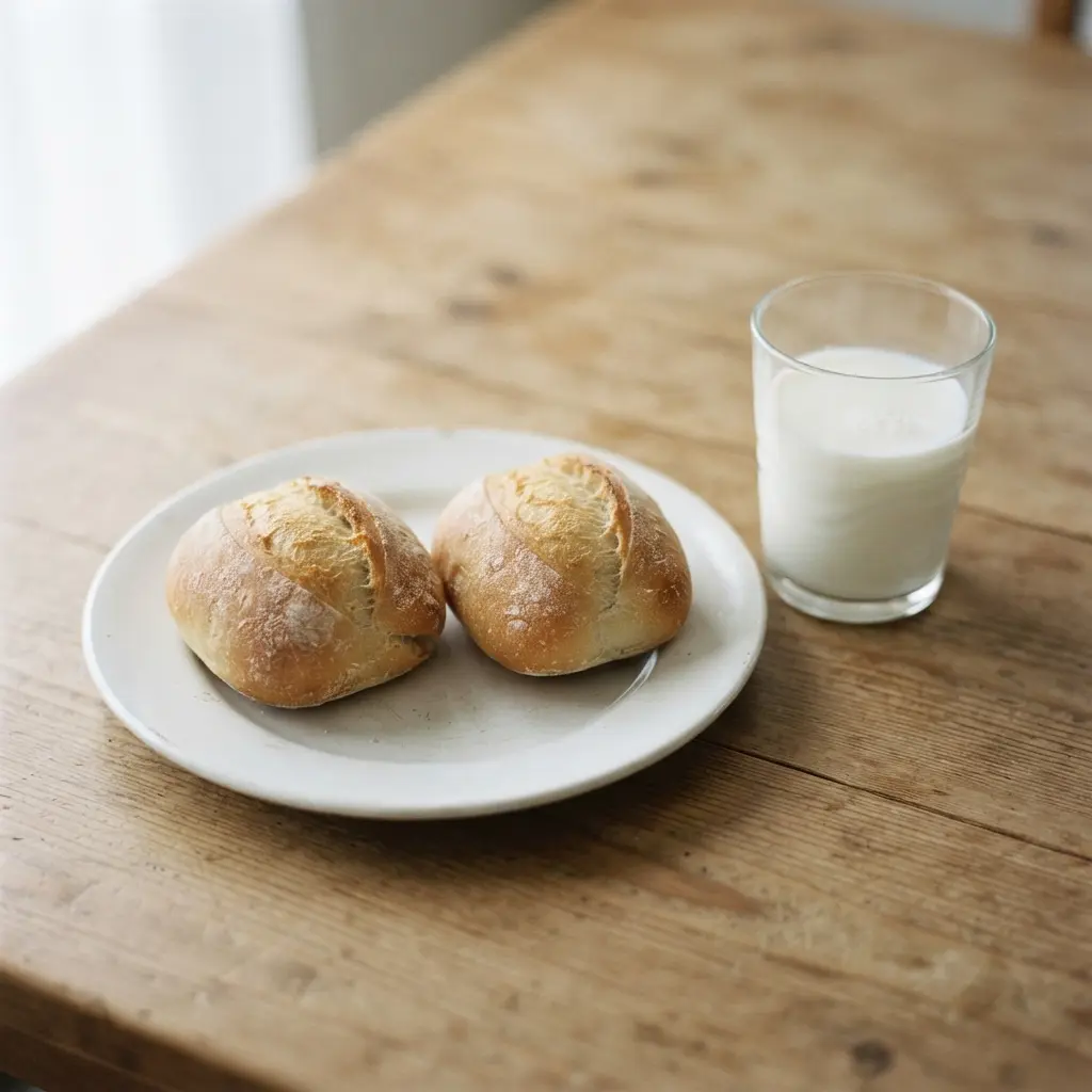 A visual comparison between a restrictive diet with milk and bread and a plate full of diverse, healthy foods.