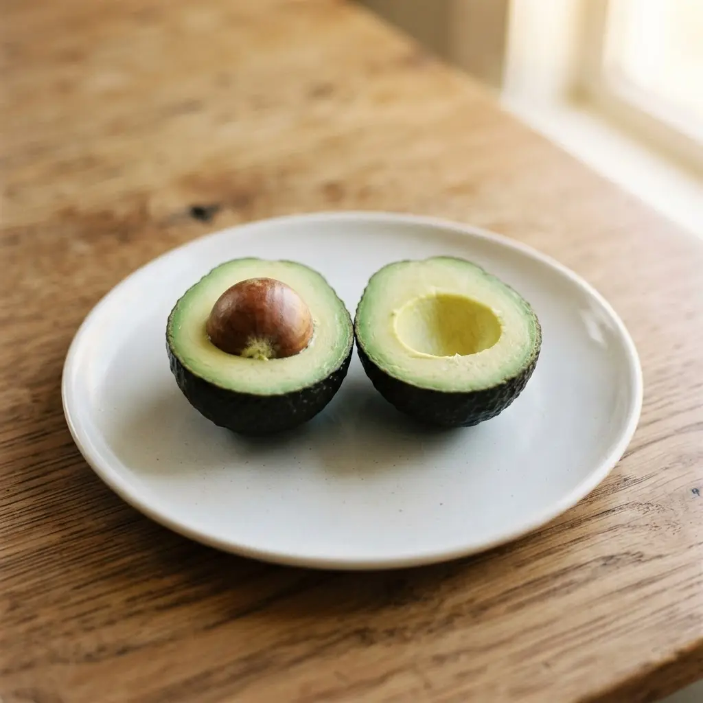 Creamy avocado halves, a source of healthy fats that support skin moisture and a glowing complexion.