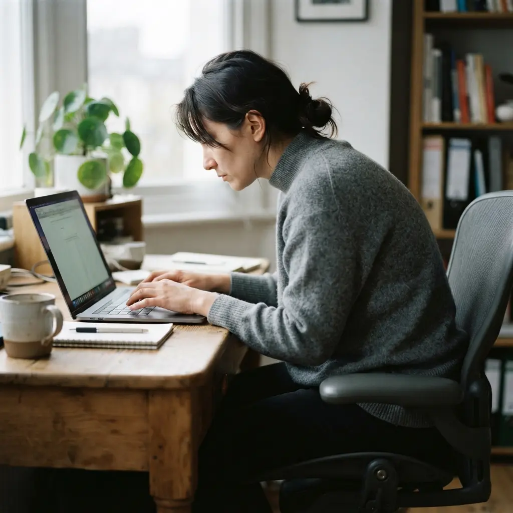 Correct and incorrect sitting postures are shown to illustrate their impact on musculoskeletal health.