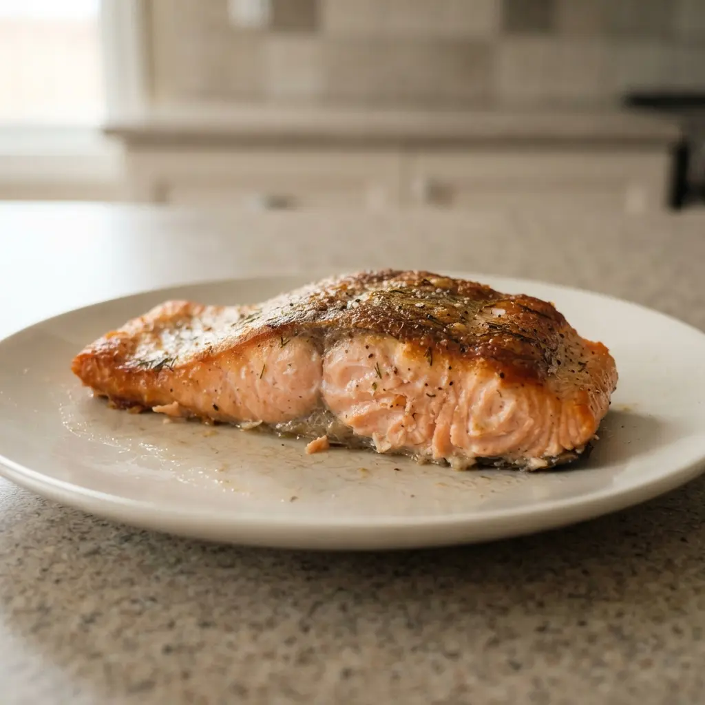 Flaky baked salmon with lemon and dill, a high-protein superfood.