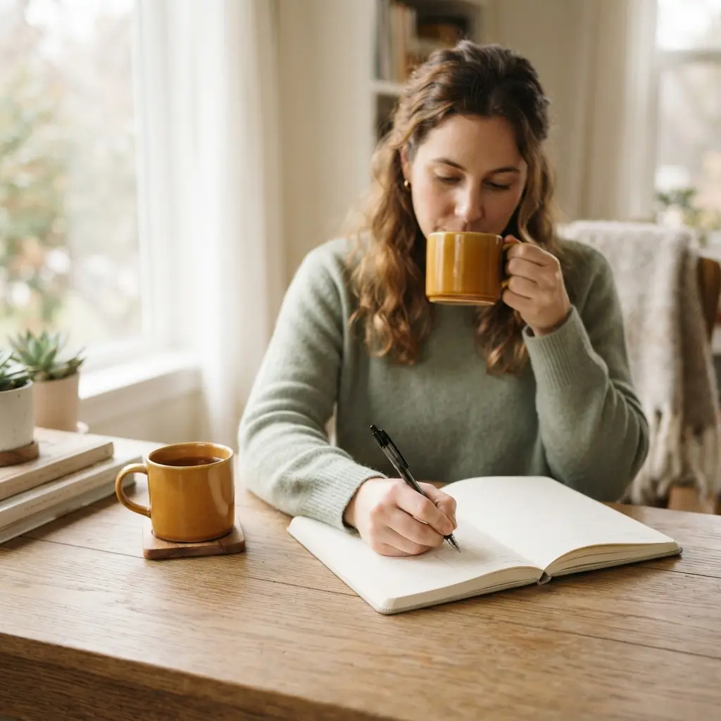 A person practicing self-compassion and reflection after a dietary slip.