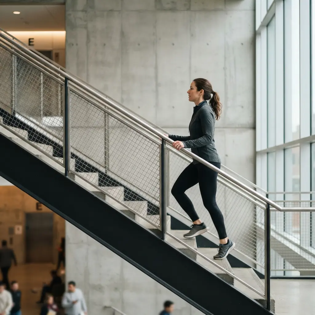 A person building activity into their routine by using the stairs.