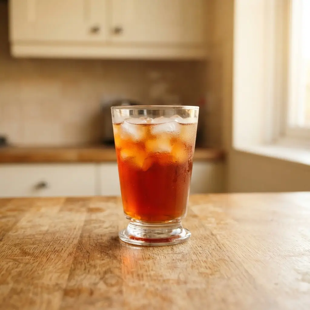 An iced tea with orange slices, cinnamon sticks, and cloves for a spiced flavor.