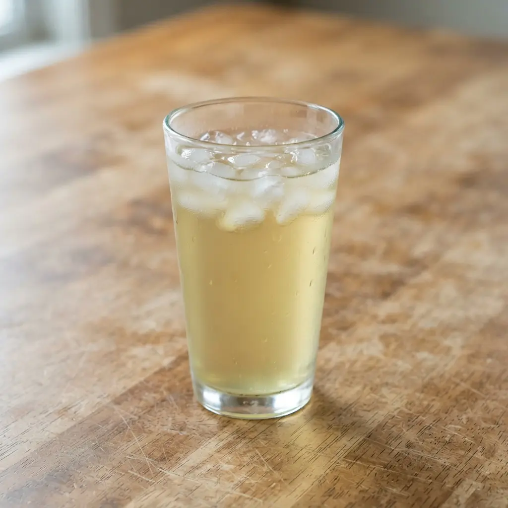A very pale green tea filled with thin cucumber slices and stalks of lemongrass.