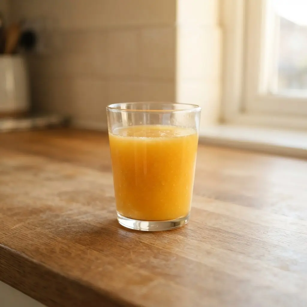 A glass of orange juice compared to a whole orange, showing a so called healthy drink to avoid.
