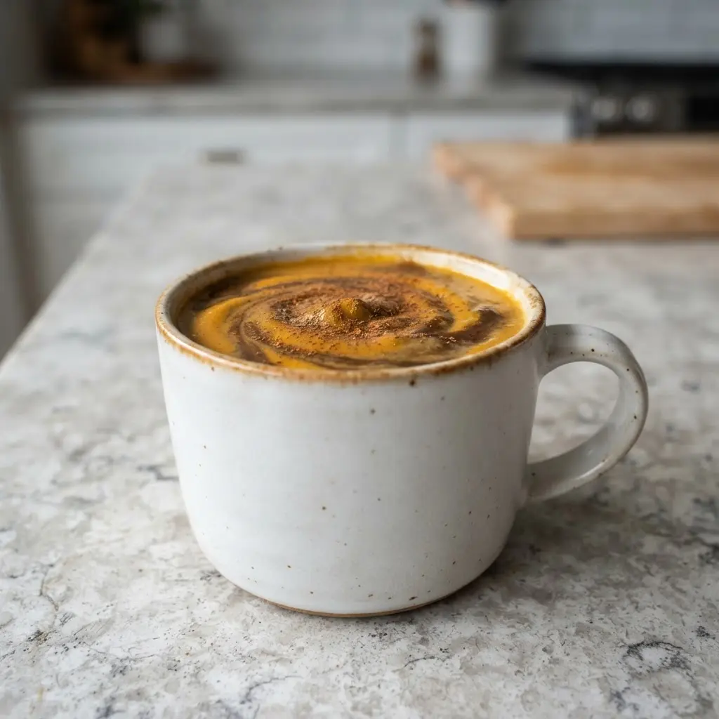 A creamy pumpkin smoothie blended with coffee and traditional warming spices.