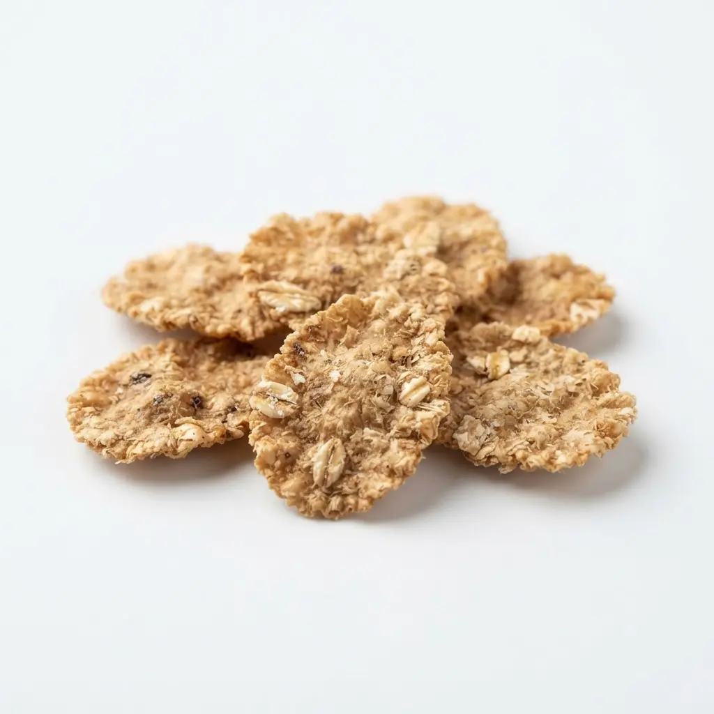 Whole grain flakes on a clean white background.