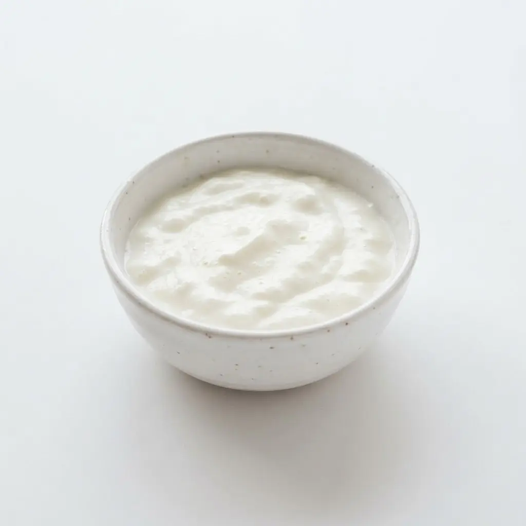 Greek yogurt in a plain white bowl on a clean white background.