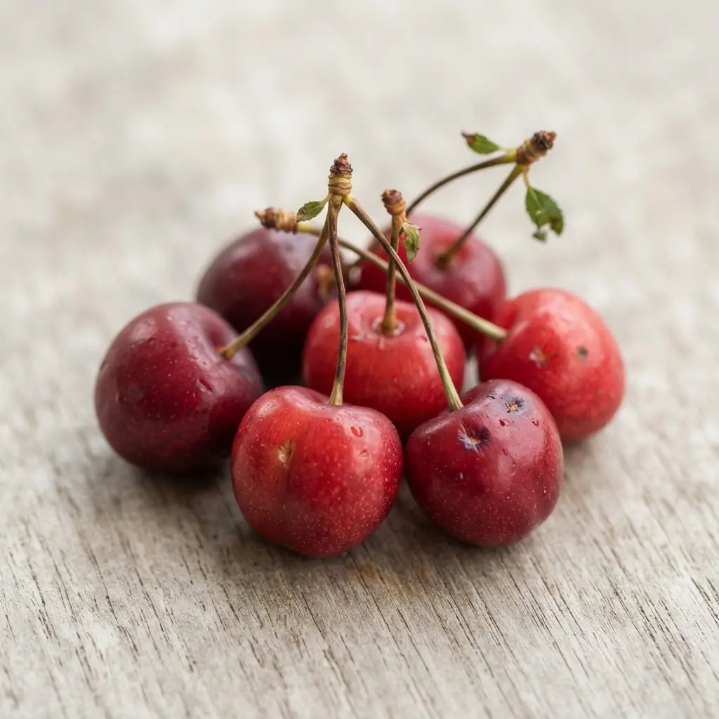 Tart cherries in close-up.