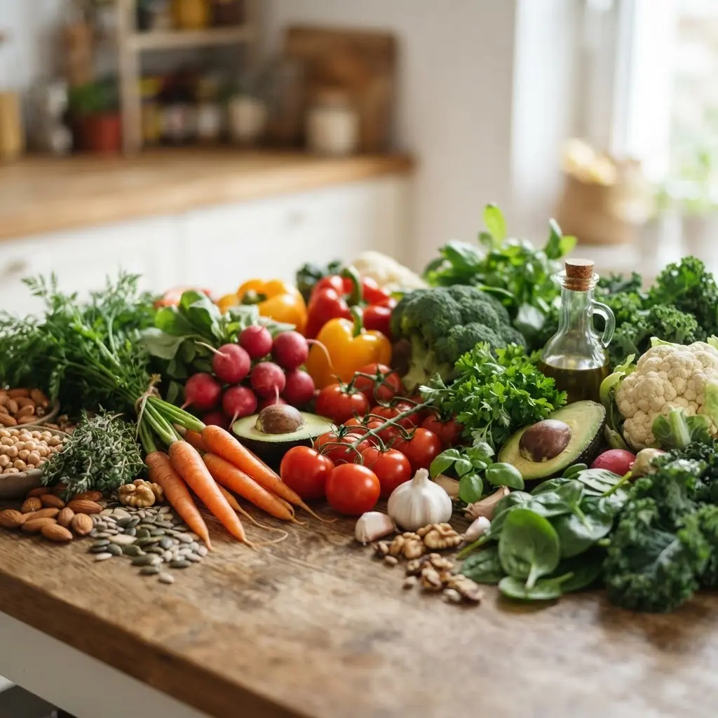 Fresh uncooked best healthy and delicious foods shown in close-up to highlight natural texture.