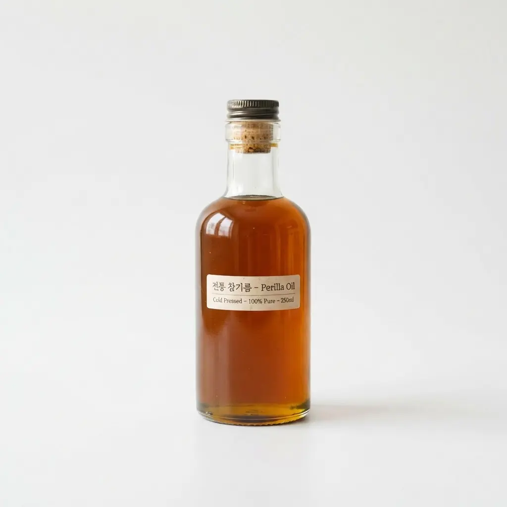 Perilla oil on a clean white background.