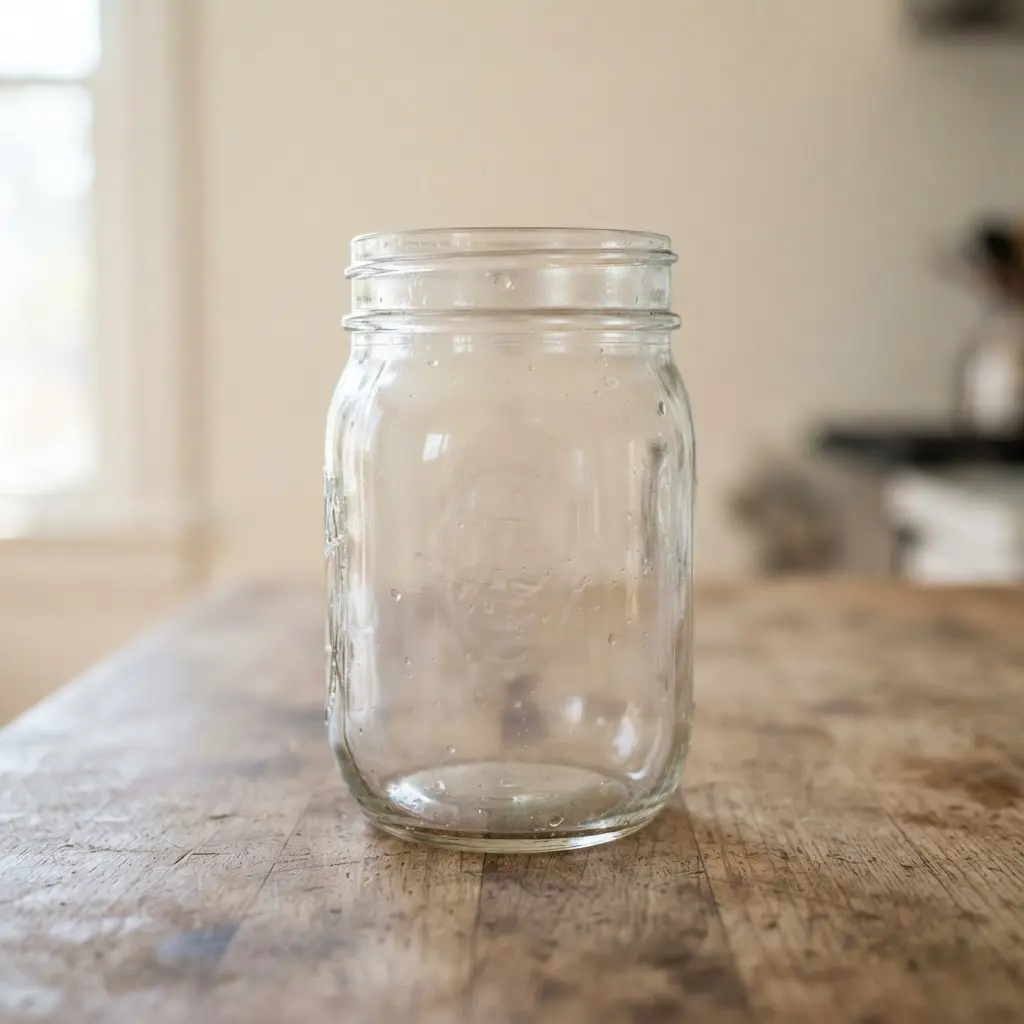 Rinsed jar in close-up.