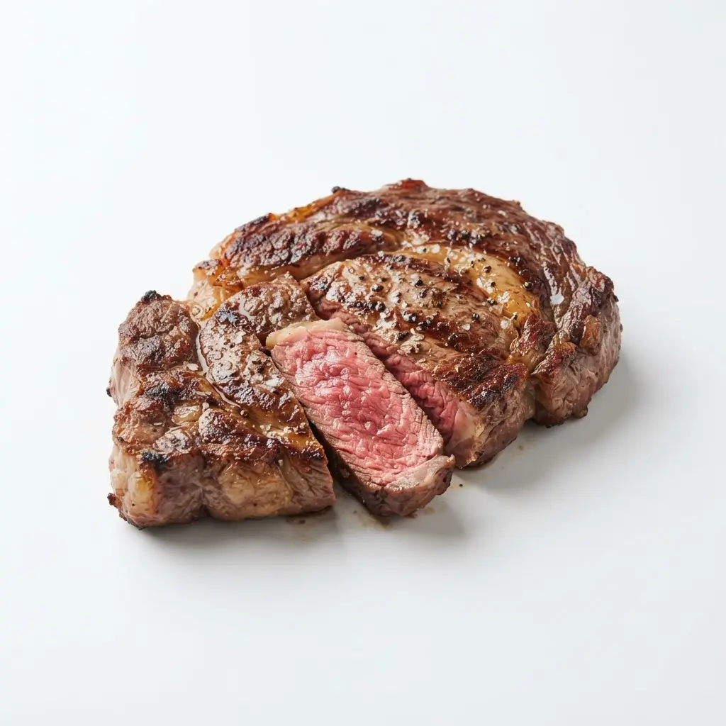 Beef steak on a clean white background.
