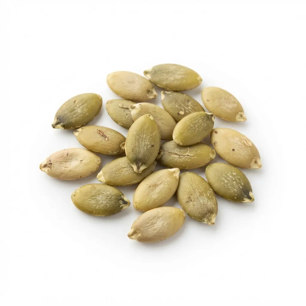 Pumpkin seeds on a clean white background.
