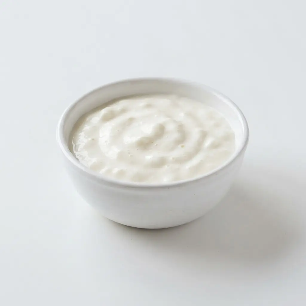 Probiotic yogurt in a plain white bowl on a clean white background.