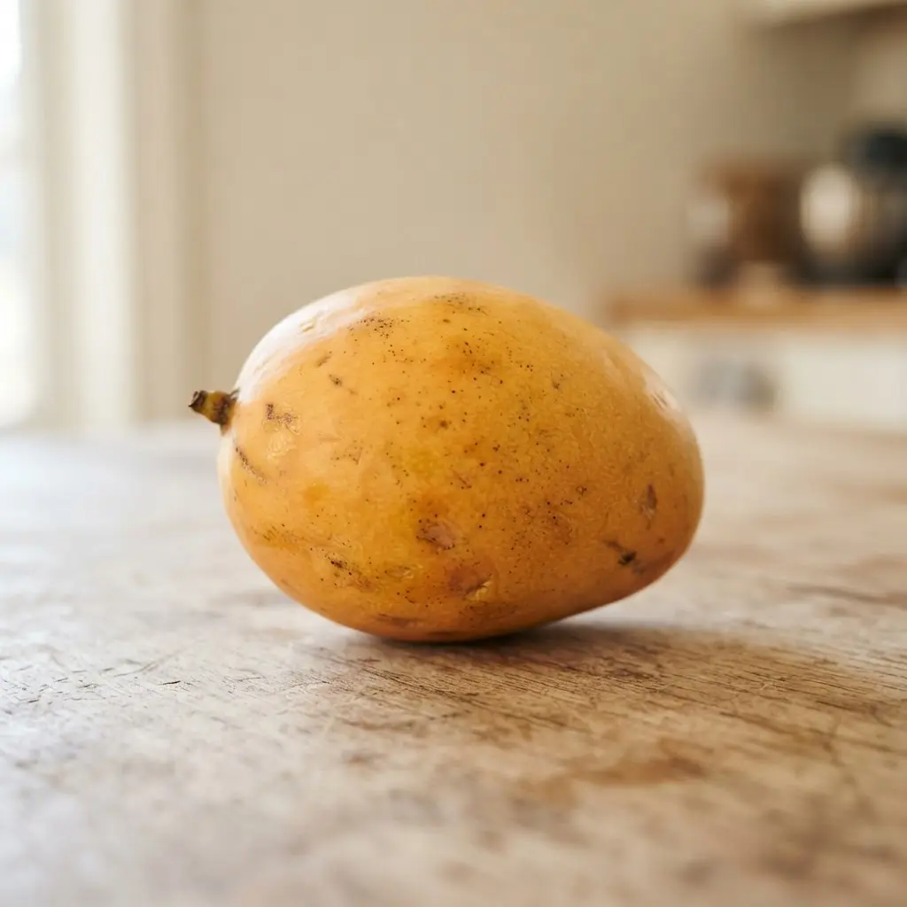 Mango on a plain wooden surface.