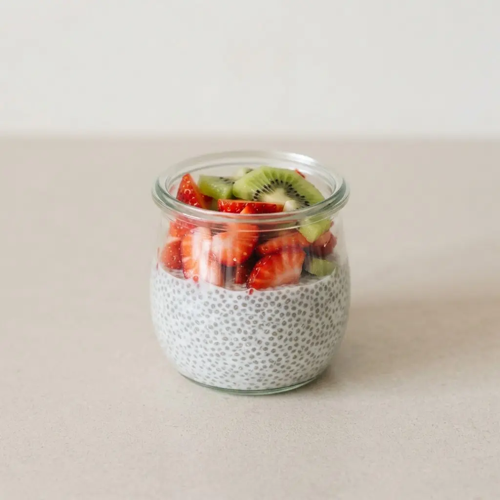 Chia pudding with strawberries and kiwi shows foods that will make you thin but also full.