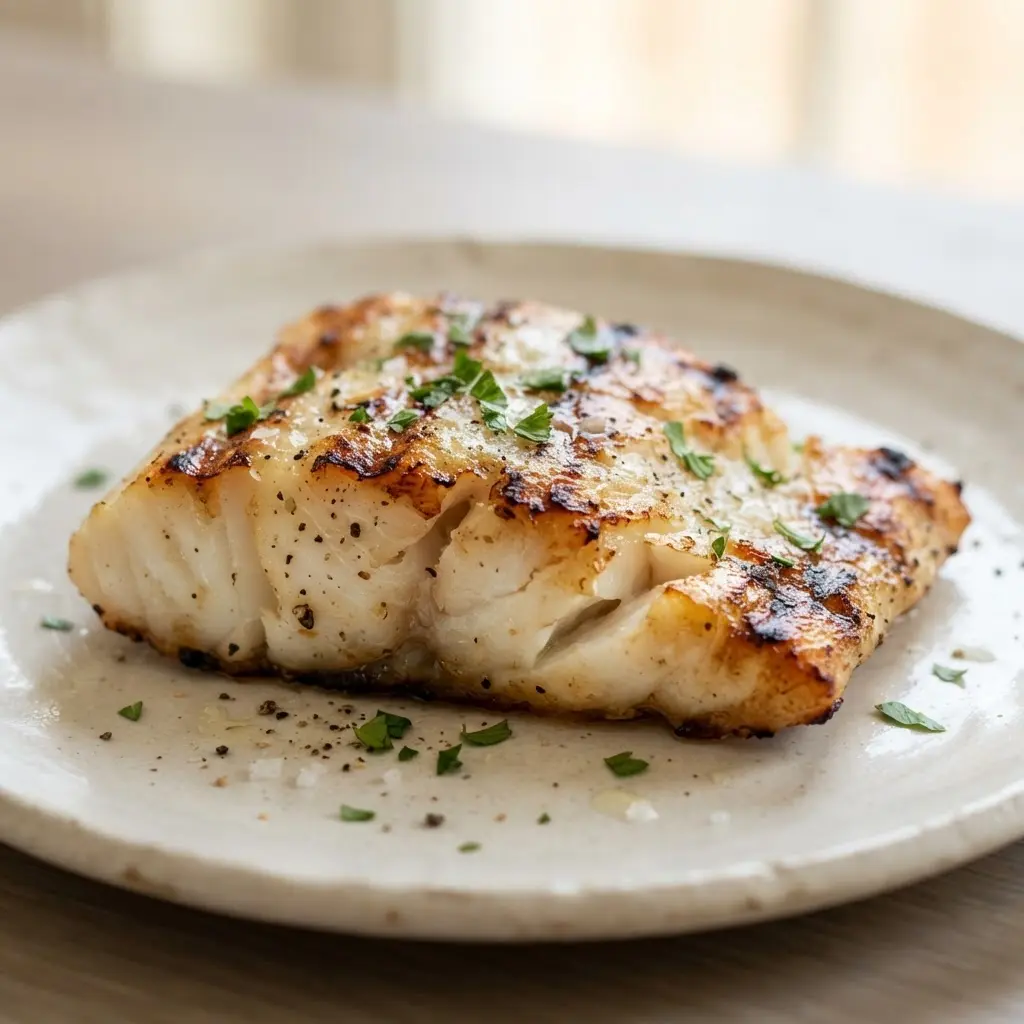 Grilled cod in close-up.