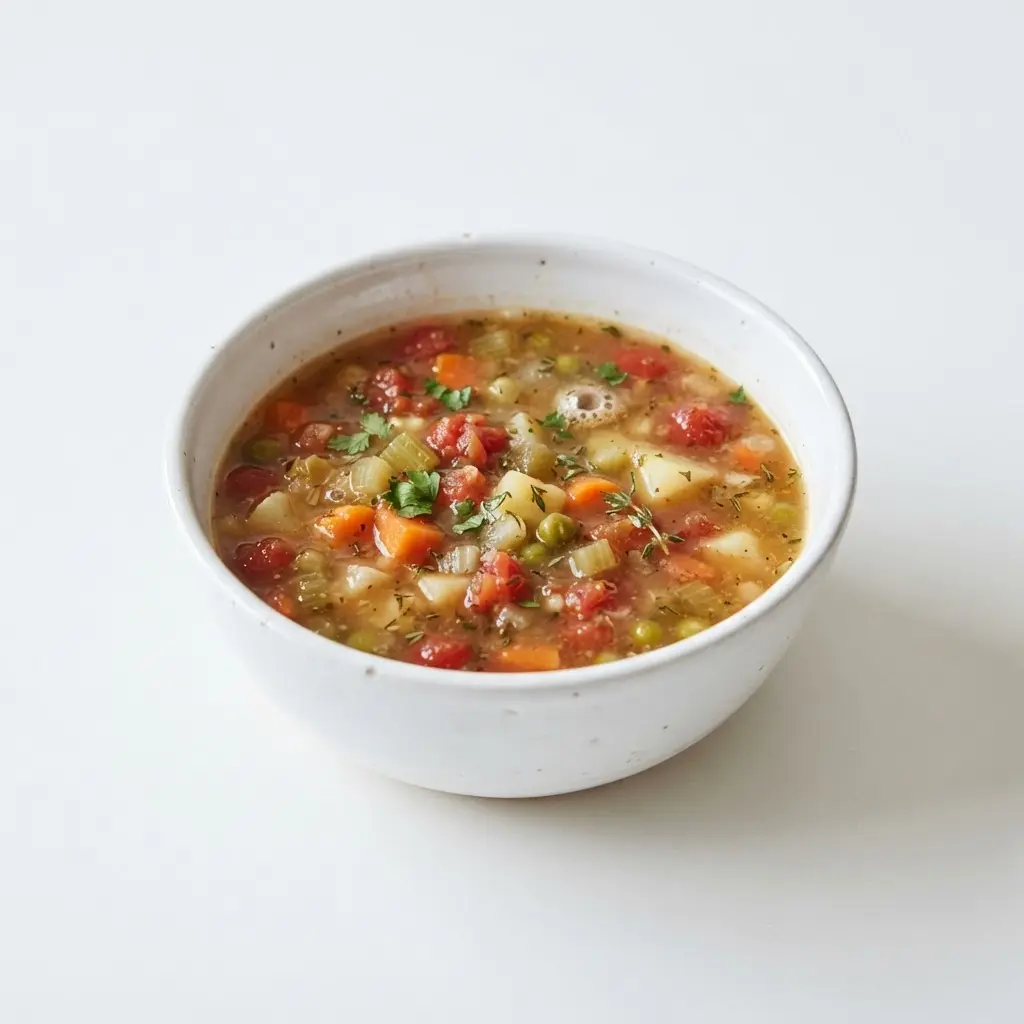 Canned soup in a plain white bowl on a clean white background.