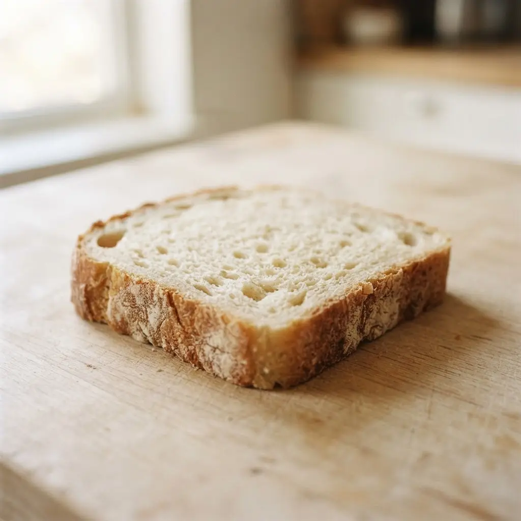 White bread on a plain wooden surface.