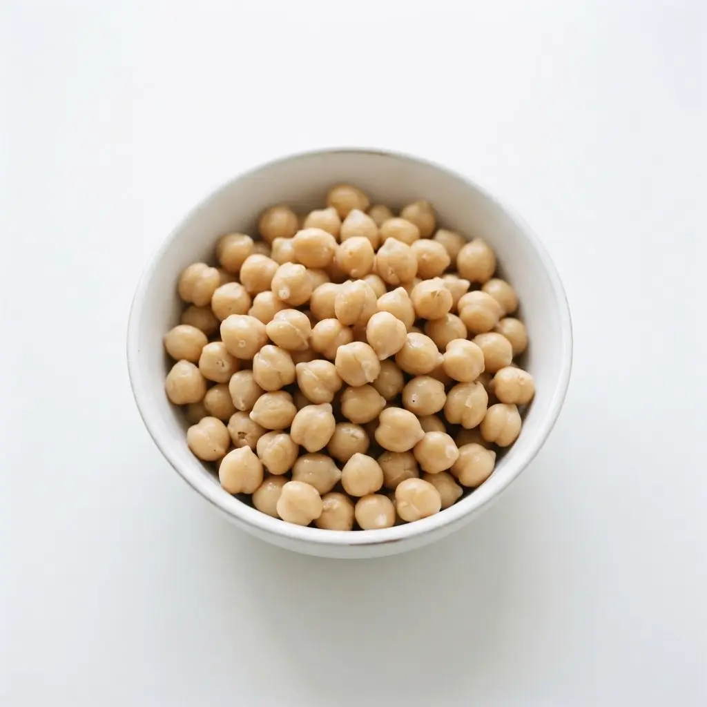 Chickpeas in a plain white bowl on a clean white background.