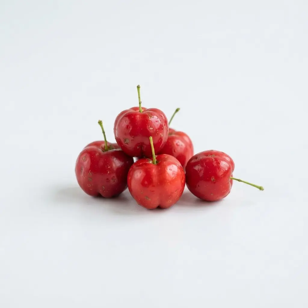 Acerola cherries on a clean white background.