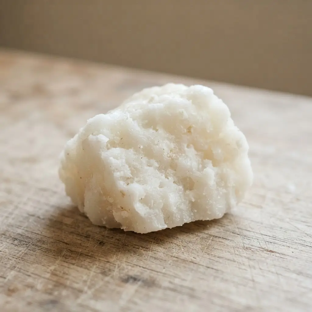 Coconut oil on a plain wooden surface.