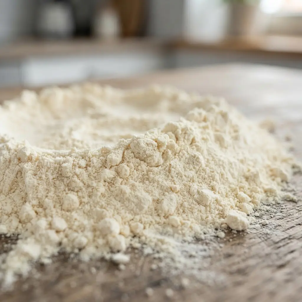 Fine whey powder shown in close-up to highlight natural texture.
