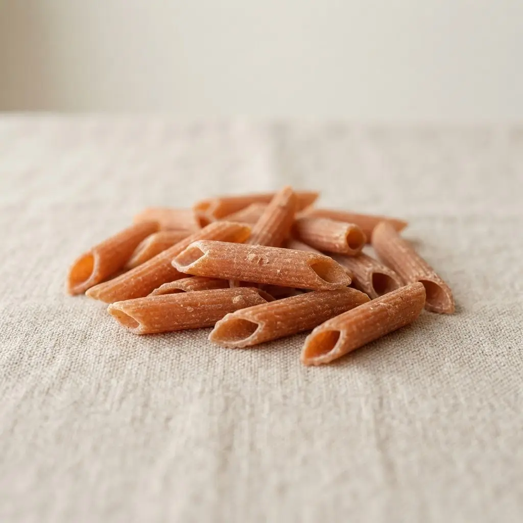 Lentil pasta in close-up.