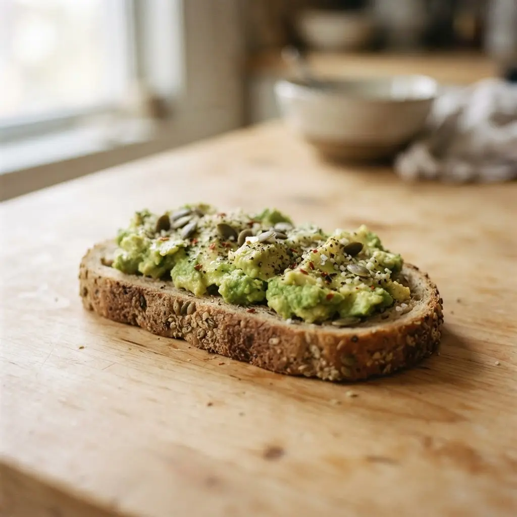 Fresh uncooked healthy energy foods you can eat at any time on a plain wooden table.