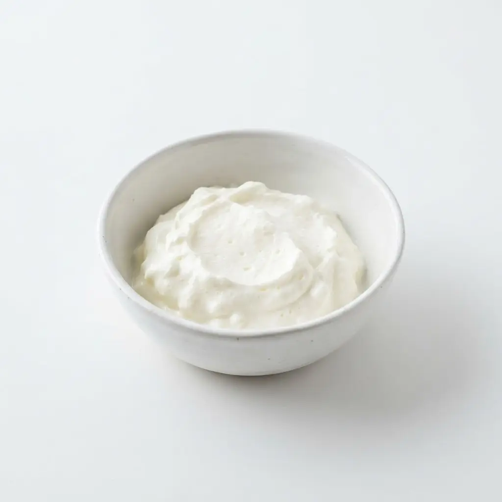 Greek yogurt in a plain white bowl on a clean white background.