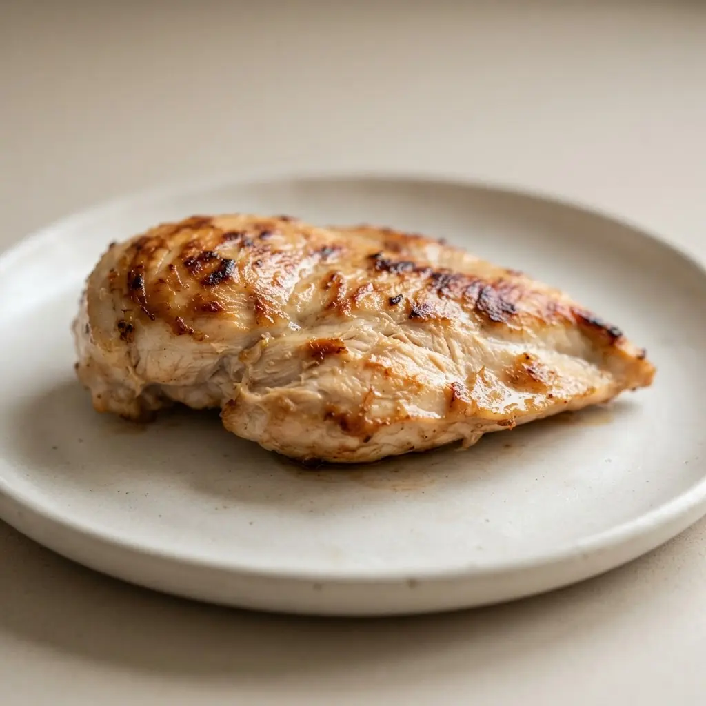 Grilled chicken, salmon, and eggs on a plate show proteins you should eat each day.