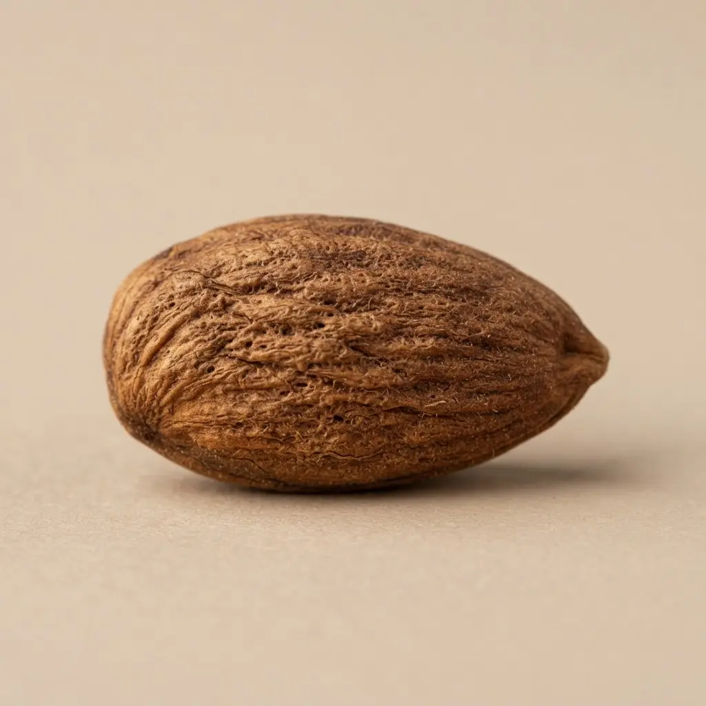 Almonds, pumpkin seeds, chia seeds, and walnuts in small bowls beside sliced fruit.