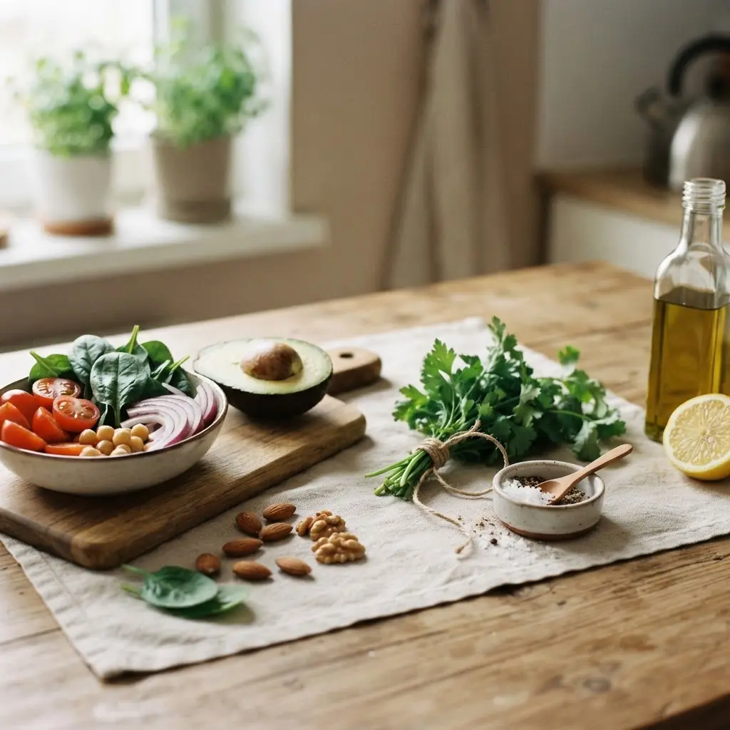 Fresh uncooked real life healthy cooking tips shown in close-up to highlight natural texture.