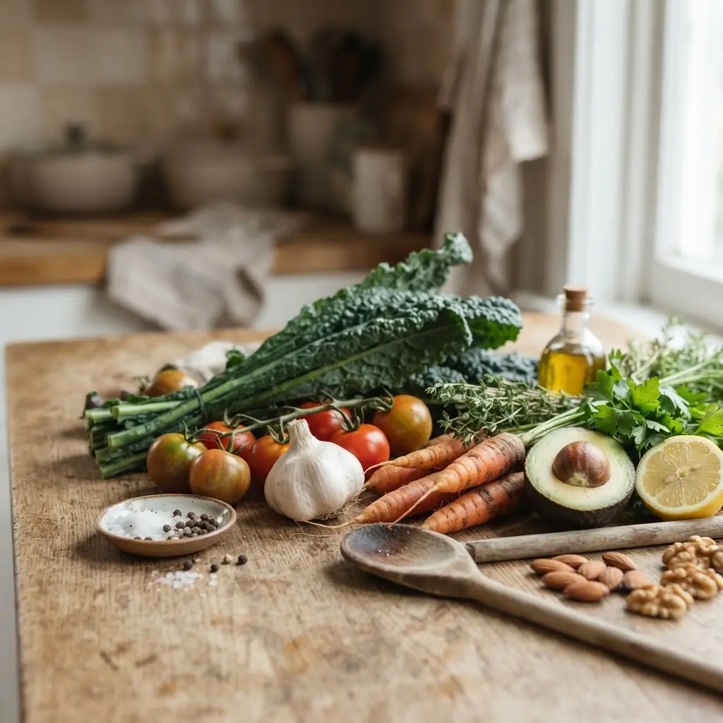 Fresh uncooked real life healthy cooking tips shown in close-up to highlight natural texture.