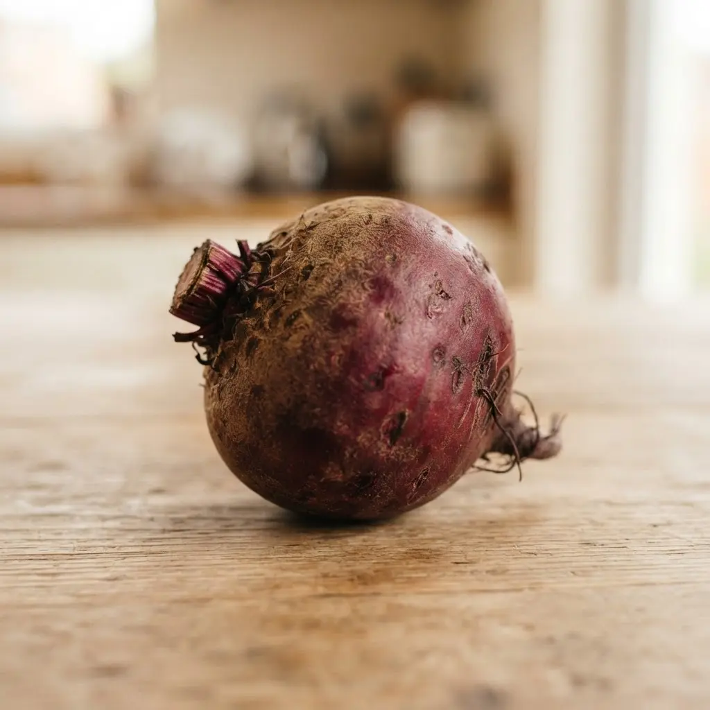 Beet on a plain wooden surface.