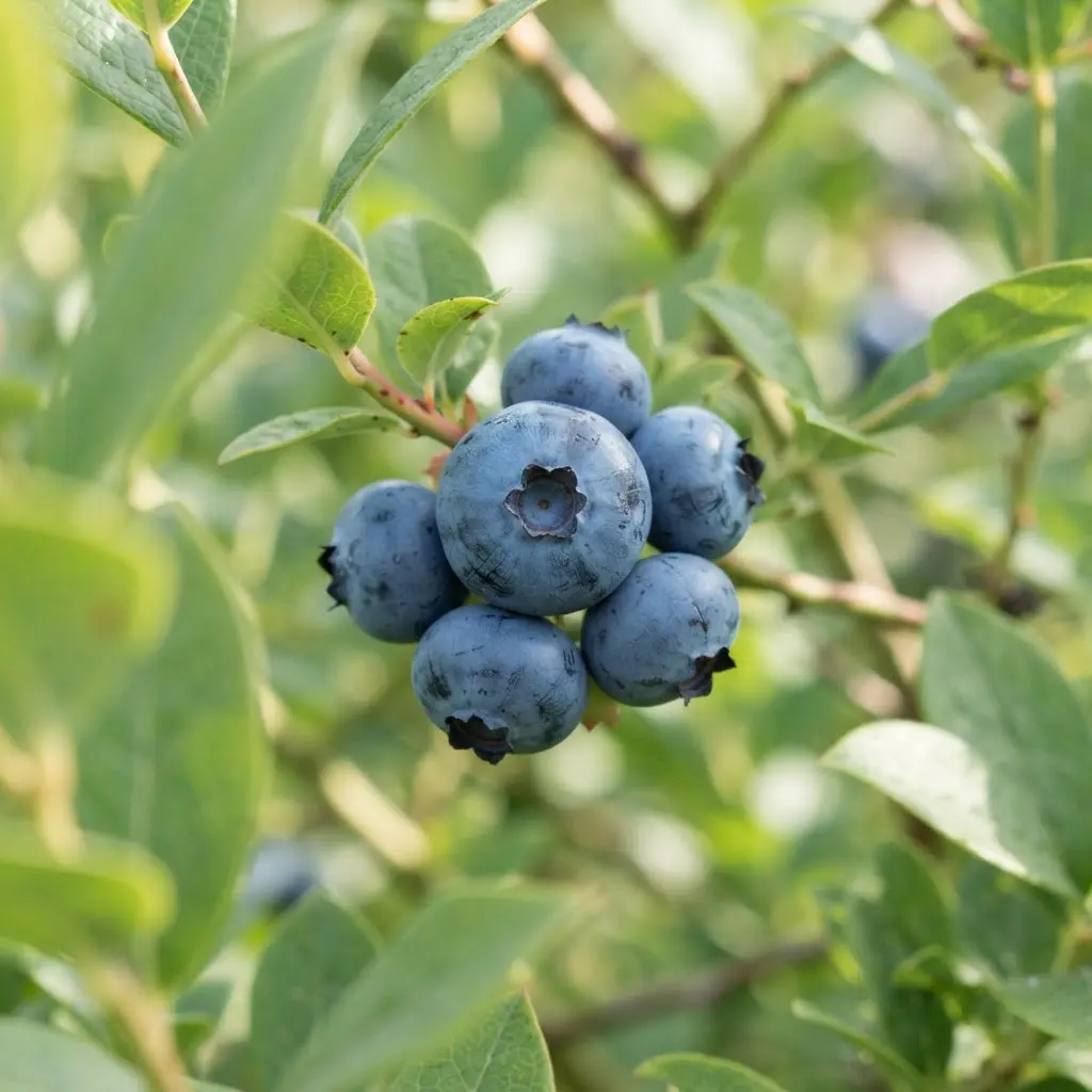 Blueberries growing on its plant.