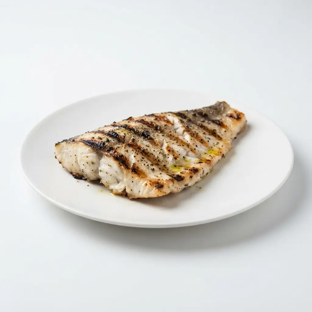 Grilled fish on a clean white background.