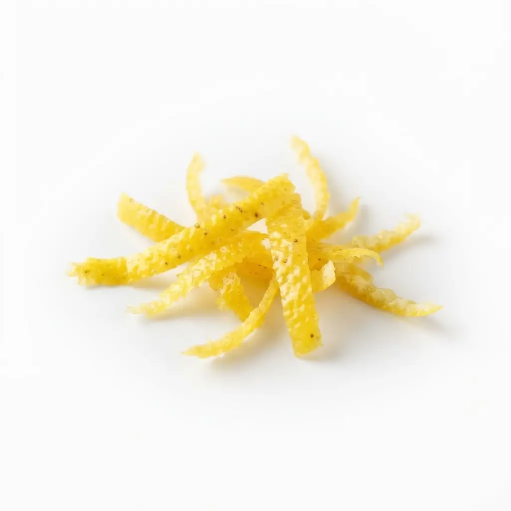 Lemon zest on a clean white background.